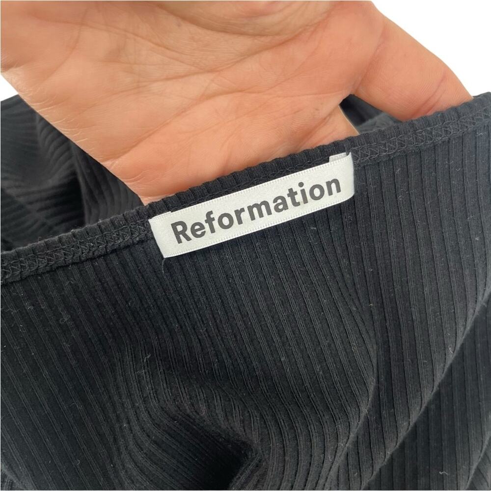 Reformation Black Ribbed Button Front Long Sleeve Top Women’s Medium Perfect - Picture 5 of 7